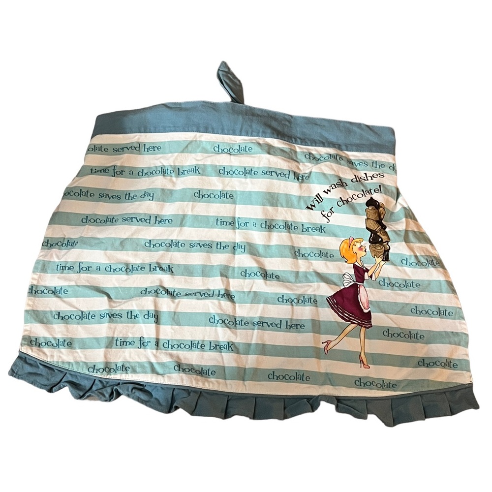 Ritz Cooking Kitchen Apron Blue White Stripe Will Wash Dishes for Chocolate